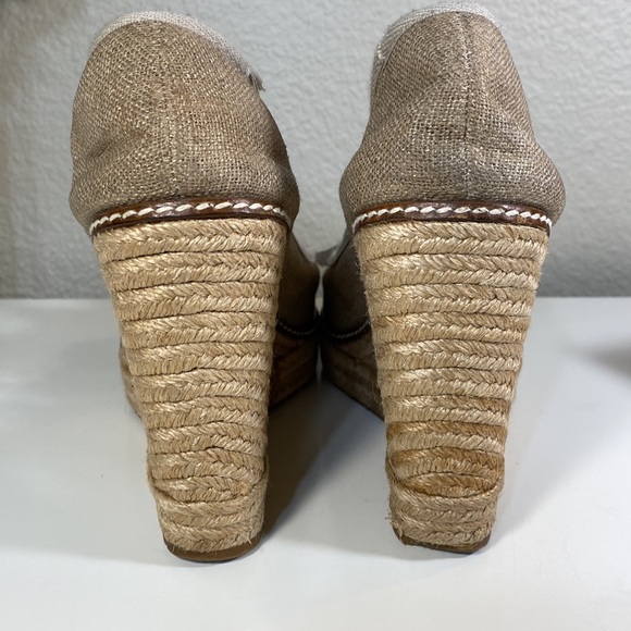 Tory Burch Jackie Peep Toe Espadrille Wedge Tan Gold Metallic Size 8 - Picture 6 of 16